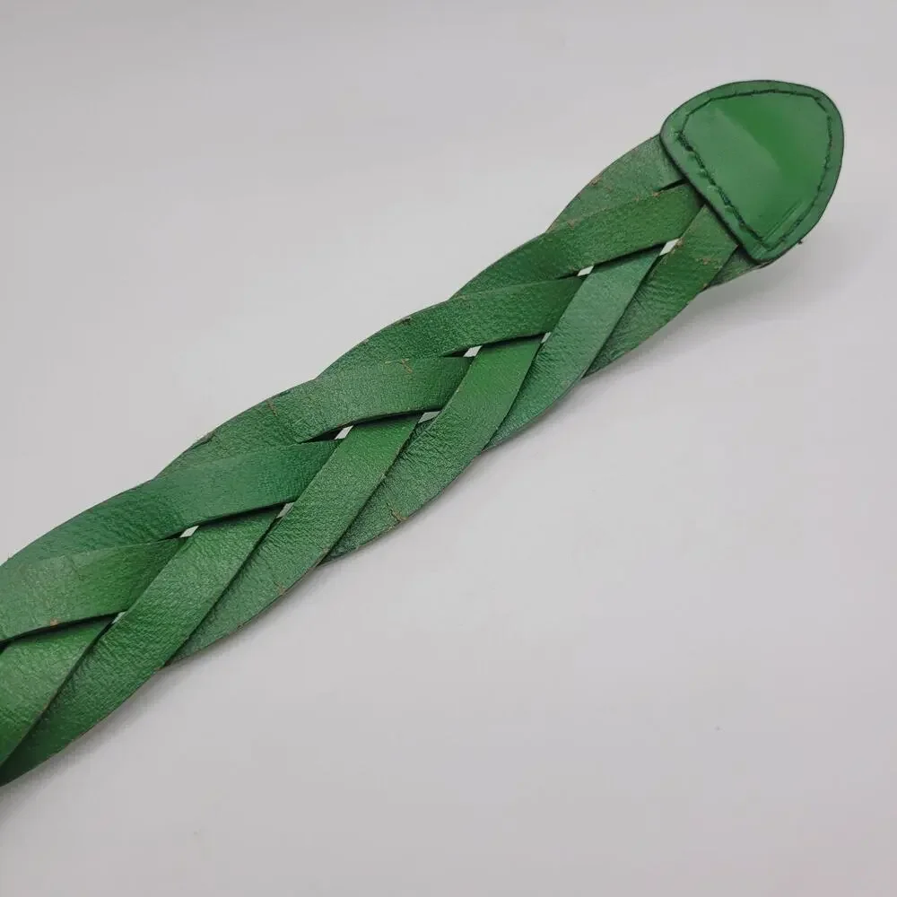 Green Leather Belt Women Medium Braided Woven Boho Minimalist Preppy Cottagecore